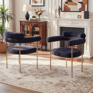 Sunvega Modern Boucle Fabric Upholstered Dining Chair Set with Black Metal Legs