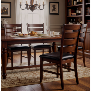 Sunvega Black Faux Leather Ladder Back Side Chairs for Modern Dining Set of 2