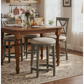 Sunvega Light Gray Finish Industrial Wood Frame Counter Height Stools Set of 2
