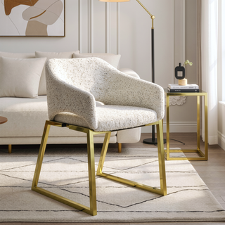 Sunvega Teddy Sherpa Side Chair with Mirrored Gold Finish and Padded Seat