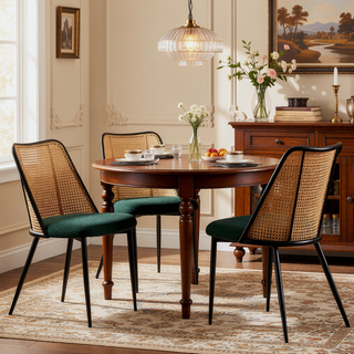 Sunvega Hand-Woven Natural Cane Back Upholstered Rattan Dining Chairs Set of 4