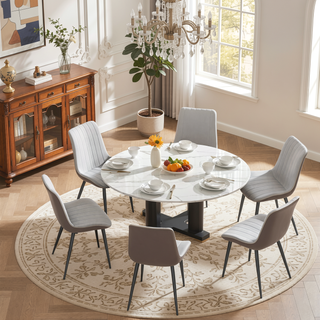 Sunvega Light Grey Dark Grey PU Leather Wave Pattern Armless Dining Chair Set