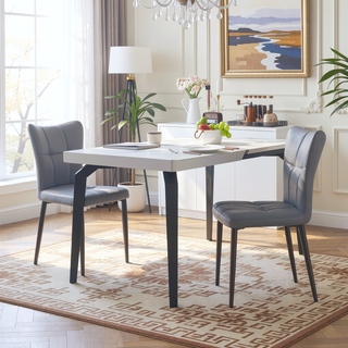Sunvega Set of 2 High-Back Dining Chairs with Wrought Iron Frame and Leather Seat