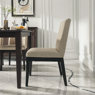 Sunvega Solid Wood Dining Chairs with Plush Beige Upholstery, Set of 2