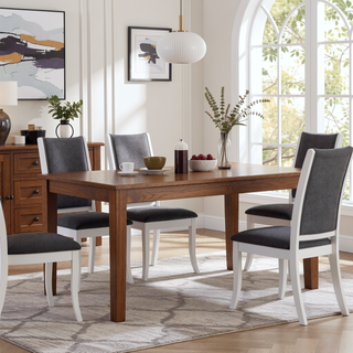 Sunvega Pearl White Upholstered Dining Side Chairs with Grey Cushions Set of 2