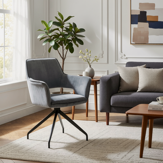 Sunvega Gray Velvet Dining Room Accent Chair with Black Finish and Stable Wood Base