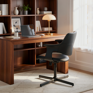 Sunvega Retro Chic Modern Swivel Accent Chair with Black Faux Leather Upholstery