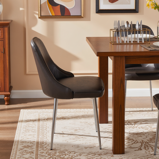 Sunvega Marcel Contemporary Dining Chairs with Chrome Frame and Grey Faux Leather