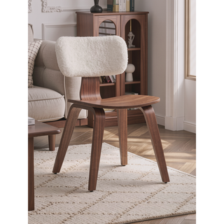 Sunvega Walnut Finish Side Chair with Sleek Minimalist Design and Curved Wooden Legs