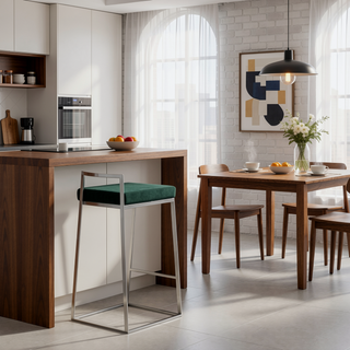 Sunvega Contemporary Stackable Counter Stool with Green Velvet Cushion and Stainless Steel Frame