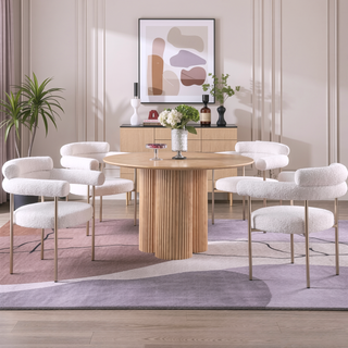 Sunvega Modern Boucle Fabric Upholstered Dining Chair Set with Black Metal Legs