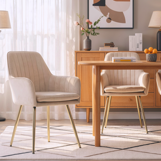 Sunvega Blue Velvet Mid-Back Dining Chairs with Gold Plated Legs for Living Room