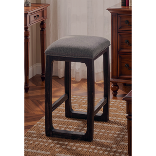 Sunvega Wooden Square Stool with Upholstery and Weathered Espresso Finish