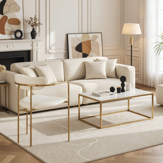 Sunvega Gold Metal Frame Cream Velvet Upholstered Demi Contemporary Dining Chairs Set of 2