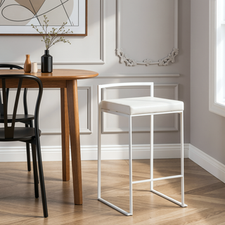 Sunvega White Metal and Faux Leather Stackable Counter Stool Set of Three