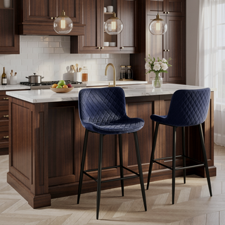 Sunvega Modern Brown Velvet Upholstered Counter Height Chairs with Quilted Stitching