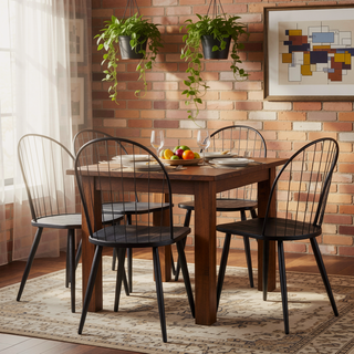 Sunvega Industrial High Back Armless Chair with Black Metal and Wood Frame Set of 2