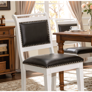 Sunvega Antique White Finish Black Leather Seat Farmhouse Counter Stool