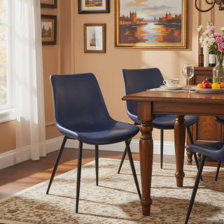 Sunvega Durango Industrial Dining Chair with Vintage Blue Faux Leather and Black Metal Legs