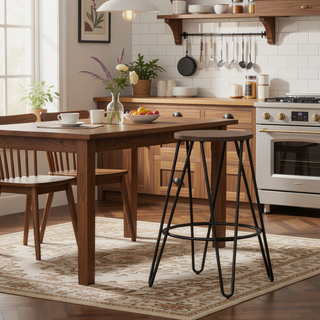 Sunvega Industrial Counter Height Stool with Solid Elmwood Seat and Hairpin Legs