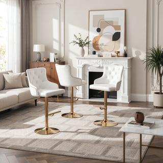 Sunvega Adjustable Swivel Bar Stool with Velvet Upholstery and Gold Base