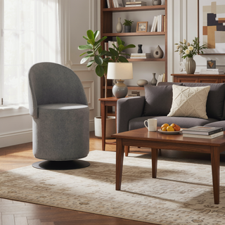 Sunvega Black Metal and Grey Fabric Finch Contemporary Swivel Chair with Adjustable Backrest