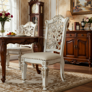 Sunvega Brown and Cherry Side Chair with Nailhead Trim and Floral Motif