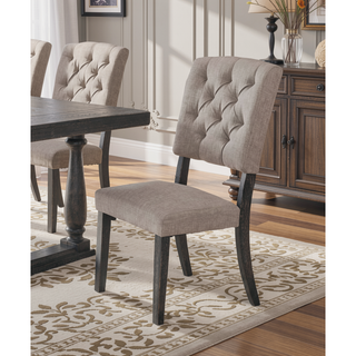Sunvega Transitional Dining Chairs Set of 2 with Tufted Back and Beige Linen Upholstery