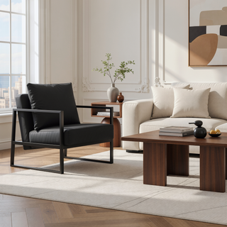Sunvega Modern Minimalist PU Leather and Metal Frame Sofa Chair for Living Room