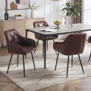 Sunvega Faux Leather Upholstered Dining Chairs Set of 2 with Armrests and Comfortable Cushion