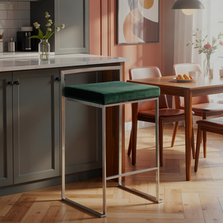 Sunvega Contemporary Stackable Counter Stool with Green Velvet Cushion and Stainless Steel Frame