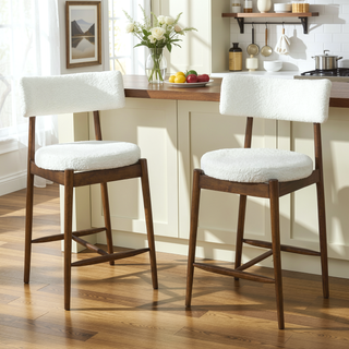 Sunvega Mid Century Modern Counter Stool Set of 2 with Upholstered Boucle Seat