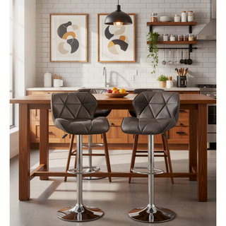 Sunvega Modern Brown Faux Leather Tufted Adjustable Height Kitchen Island Stools Set of 2