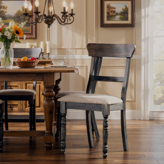 Sunvega Weathered Gray Finish Light Brown Linen Upholstered Dining Side Chairs Set of 2
