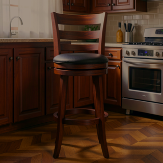 Sunvega Dark Cherry Finish Bar Chair with 360-Degree Swivel and Comfortable Footrest