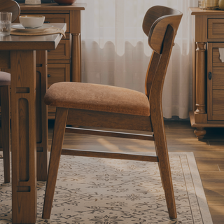 Sunvega Walnut Brown Dining Side Chairs Set of 2 with Curved Backrests and Padded Cushions