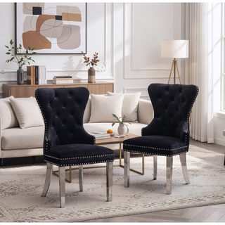 Sunvega Contemporary Tufted Velvet Dining Chairs with Nailhead Trim and Stainless Steel Legs, Set of 2
