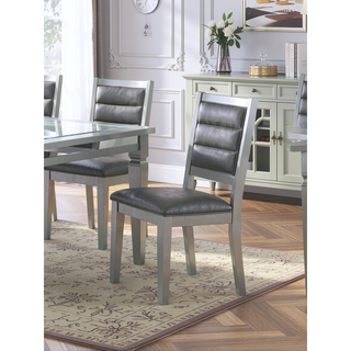 Sunvega Silver Finish Faux Leather Upholstered Dining Chairs with Tufted Back Cushion