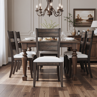 Sunvega Traditional Ladderback Side Chair with Upholstered Seat in Chocolate Finish
