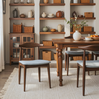 Sunvega Mid-Century Modern Dining Chairs Set of 2 with Grey Fabric and Walnut Wood Legs