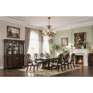 Sunvega Traditional Dark Brown Solid Wood Side Chair with Ornate Corbels