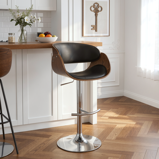 Sunvega Adjustable Black and Chrome Bar Stool with Backrest and Footrest