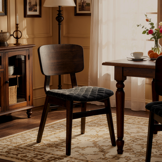 Sunvega Mid-Century Modern Side Chairs with Walnut Finish and Padded Fabric Seat