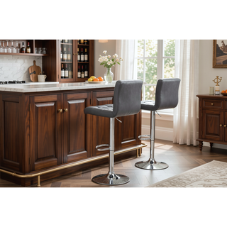 Sunvega Adjustable Hydraulic Swivel Bar Stool Set of 2 with Faux Leather Seat