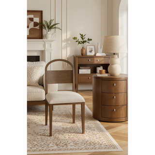 Sunvega Cocoa Finish Wood Arch Back Chair with White Sand Upholstered Seat