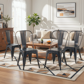 Sunvega Set of 4 Sanded Matte Black Industrial Metal Dining Chairs with 18 Inch Seat Height
