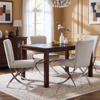 Sunvega Beige Velvet Upholstered Side Chairs with Chrome X Shape Metal Legs Set of 2