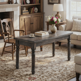 Sunvega Weathered Grey Farmhouse Dining Bench with Turned Legs for Comfortable Seating