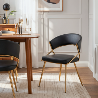Sunvega Glam Dining Chairs with Gold Metal Frame and Black Faux Leather Upholstery