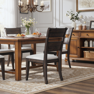 Sunvega Traditional Ladderback Side Chair with Upholstered Seat in Chocolate Finish